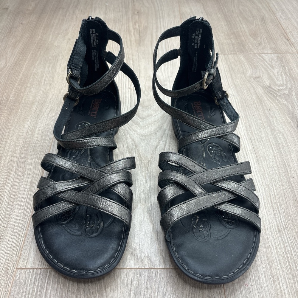 Born Metallic Black Strappy Sandals